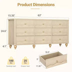Armoire de rangement Besiost avec 9 tiroirs, commode en bois avec façade festonnée