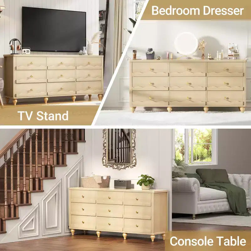 Armoire de rangement Besiost avec 9 tiroirs, commode en bois avec façade festonnée