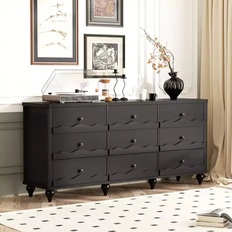 Armoire de rangement Besiost avec 9 tiroirs, commode en bois avec façade festonnée