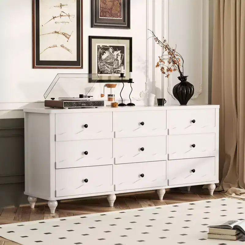 Armoire de rangement Besiost avec 9 tiroirs, commode en bois avec façade festonnée