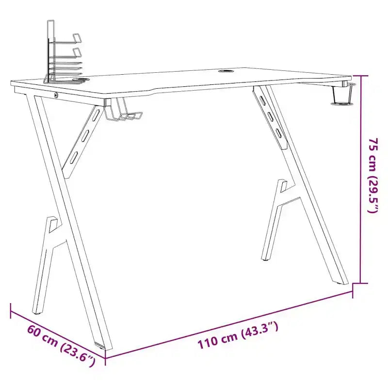 vidaXL Bureau de gaming avec pieds en Y, bureau d'ordinateur ergonomique, bureau d'ordinateur de jeu robuste