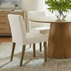 Ensemble table à manger extensible 120-210 cm pour 4 personnes, table finition bois naturel et 4 chaises sans accoudoirs rembourrées avec pieds en bois massif-Panipeachy