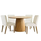 Ensemble table à manger extensible 120-210 cm pour 4 personnes, table finition bois naturel et 4 chaises sans accoudoirs rembourrées avec pieds en bois massif-Panipeachy