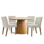 Ensemble table à manger extensible 120-210 cm pour 4 personnes, table finition bois naturel et 4 chaises sans accoudoirs rembourrées avec pieds en bois massif-Panipeachy