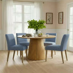 Ensemble table à manger extensible 120-210 cm pour 4 personnes, table finition bois naturel et 4 chaises sans accoudoirs rembourrées avec pieds en bois massif-Panipeachy