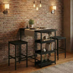 Ensemble table de cuisine 3 pièces avec étagères de rangement et 2 tabourets de bar – Table à manger en fer et bois pour condos, appartements, petits espaces