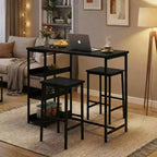 Ensemble table de cuisine 3 pièces avec étagères de rangement et 2 tabourets de bar – Table à manger en fer et bois pour condos, appartements, petits espaces