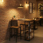 Ensemble table de cuisine 3 pièces avec étagères de rangement et 2 tabourets de bar – Table à manger en fer et bois pour condos, appartements, petits espaces
