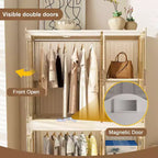 Clihome Armoire de rangement portable, commode à vêtements, 6 cubes et portes magnétiques, avec tringles de suspension, cintres