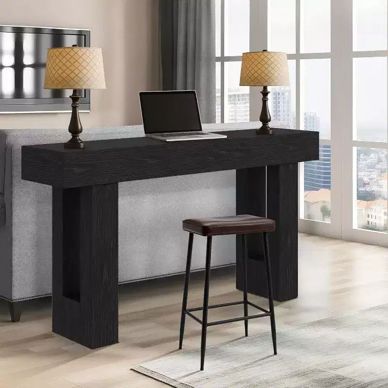 Console longue de 63 pouces pour entrée, table de canapé rectangulaire en bois derrière le canapé, table d'entrée de style ferme pour hall d'entrée, couloir, salon