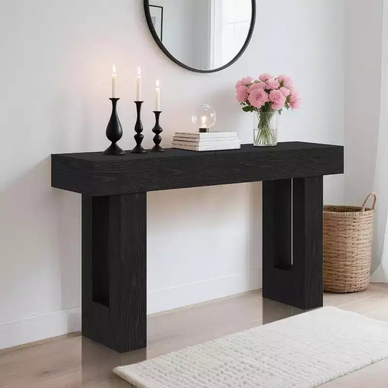 Console longue de 63 pouces pour entrée, table de canapé rectangulaire en bois derrière le canapé, table d'entrée de style ferme pour hall d'entrée, couloir, salon