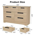 Commode en bois à 7 tiroirs, commode double naturelle avec poignées encastrées, commode de rangement multifonctionnelle pour chambre à coucher, salon et chambre d'enfant.
