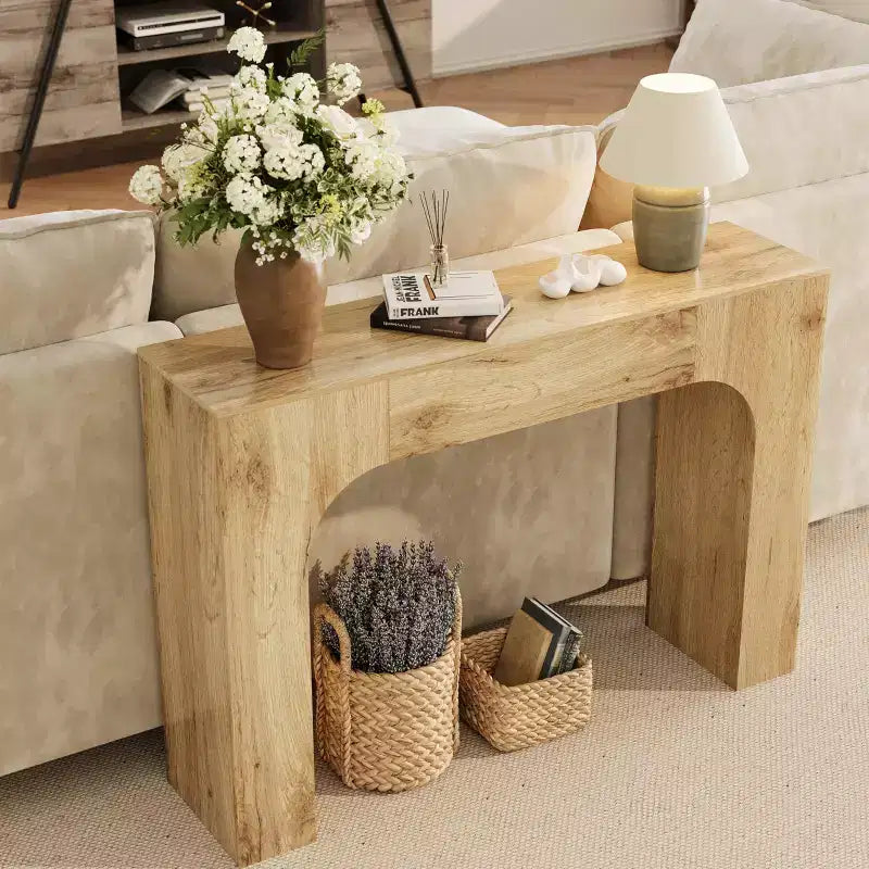 47/63 dans la console de table de ferme, Table d'entrée étroite en bois derrière le canapé, Meuble de couloir rustique mince pour les salons, les foyers et les appartements