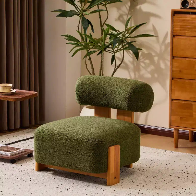 27.25-Inch Modern Boucle Lounge Chair with Solid Wood Frame and Rolled Backrest, for Living Room or Office