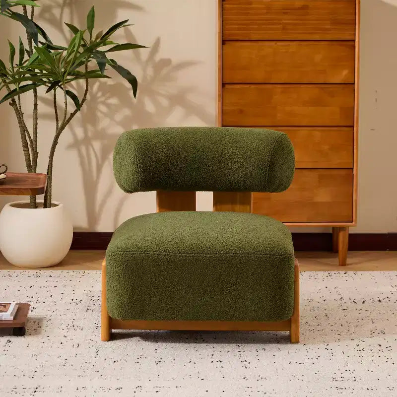 Fauteuil de salon moderne en bouclette de 27,25 pouces avec cadre en bois massif et dossier roulé, pour salon ou bureau