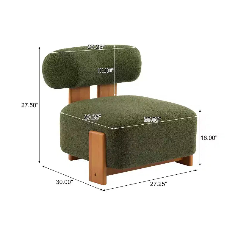 Fauteuil de salon moderne en bouclette de 27,25 pouces avec cadre en bois massif et dossier roulé, pour salon ou bureau
