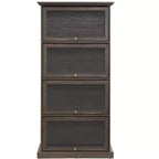 Vitrine à 4 niveaux en verre avec portes relevables, verre trempé et étagères réglables pour objets de collection