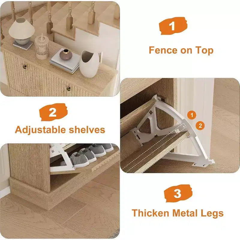 Meuble à chaussures cannelé de 31,5 po avec 2 tiroirs basculants - Organisateur d'entrée étroit avec étagères réglables pour couloir ou chambre à coucher