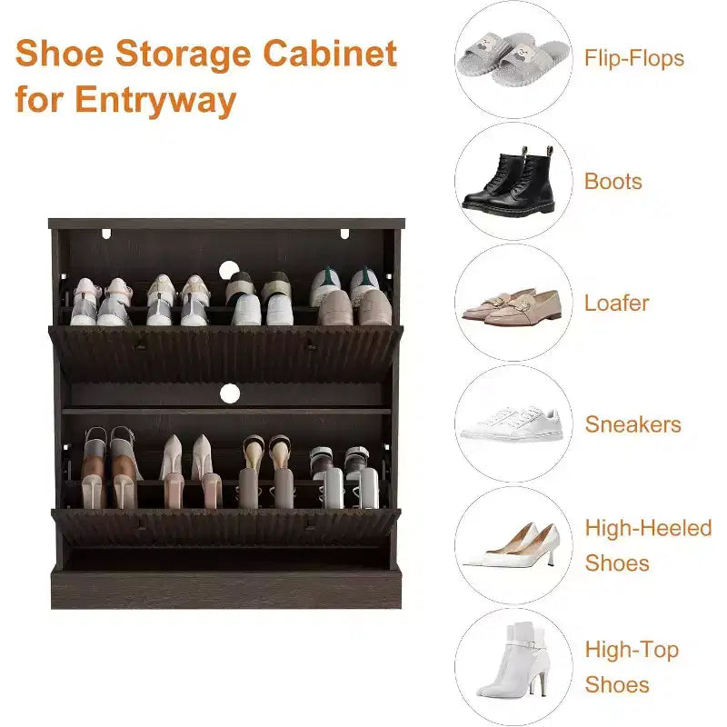 Meuble à chaussures cannelé de 31,5 po avec 2 tiroirs basculants - Organisateur d'entrée étroit avec étagères réglables pour couloir ou chambre à coucher