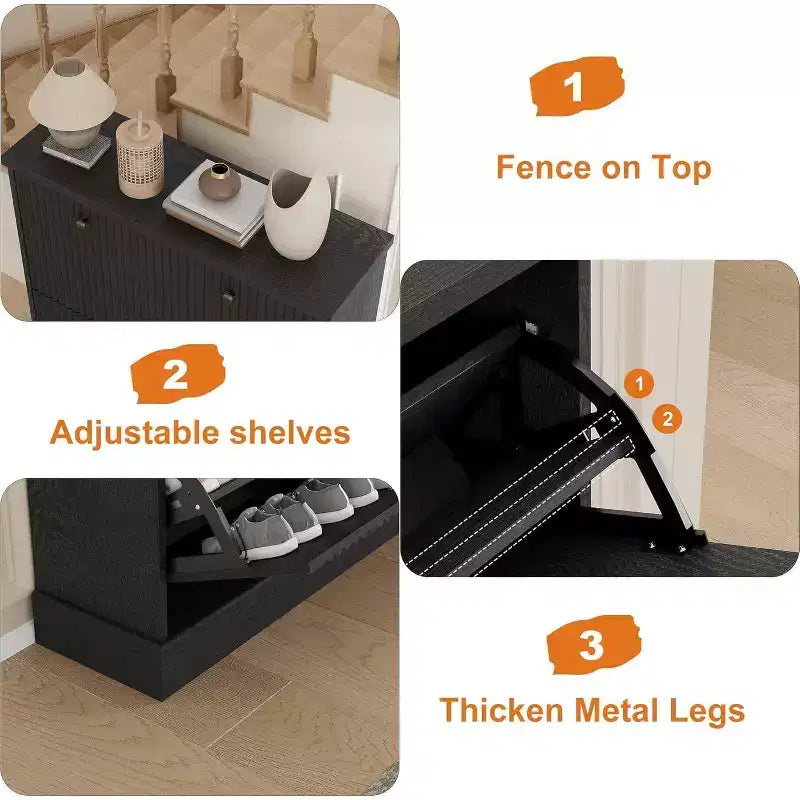 Meuble à chaussures cannelé de 31,5 po avec 2 tiroirs basculants - Organisateur d'entrée étroit avec étagères réglables pour couloir ou chambre à coucher