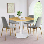 Ensemble de salle à manger rond 5 pièces, table piédestal 37" avec plateau aspect bois et chaises courbées rembourrées, style moderne-Panipeachy