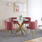 Ensemble de salle à manger 5 pièces style Mid-Century avec plateau en verre et pieds en métal pour 4 à 6 personnes, fait aussi office de table basse
