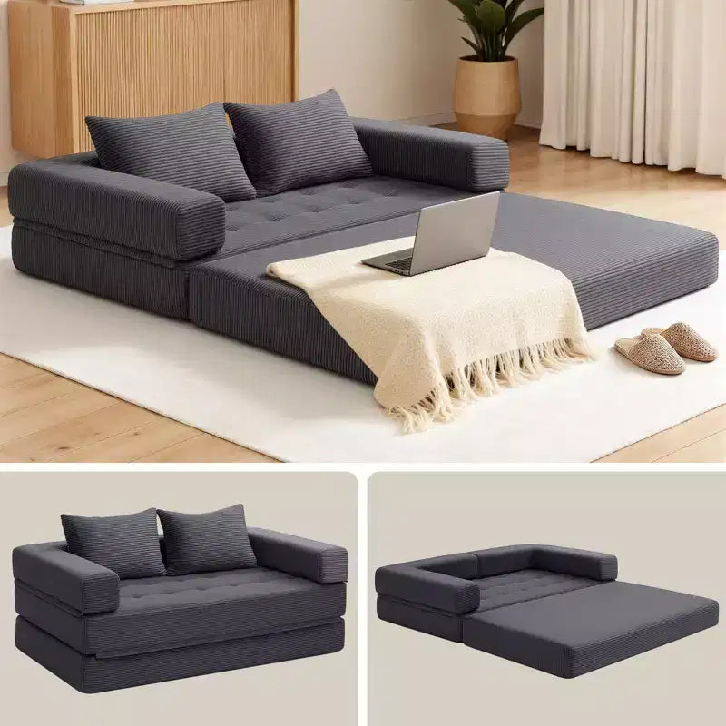 WARMOUNTS Canapé-Lit Pliable avec Dossier et Accoudoirs Réglables, Canapé-Lit Convertible Queen Size pour Salon et Bureau