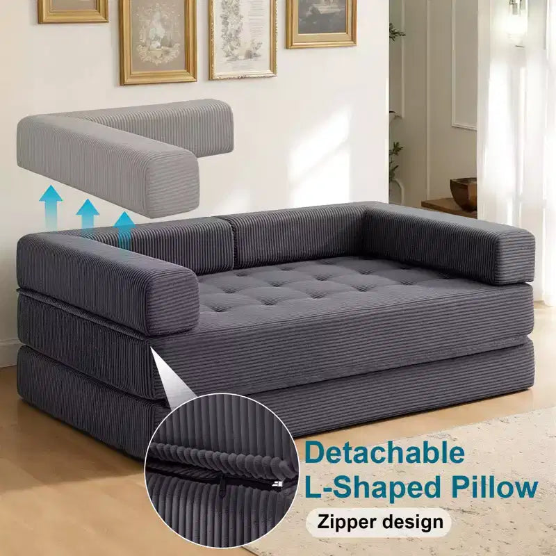 WARMOUNTS Canapé-Lit Pliable avec Dossier et Accoudoirs Réglables, Canapé-Lit Convertible Queen Size pour Salon et Bureau