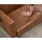 Canapé-lit futon en similicuir de 75 po de style Mid-Century - Lit convertible avec dossier réglable, causeuse et pochettes latérales, pour salon/chambre à coucher