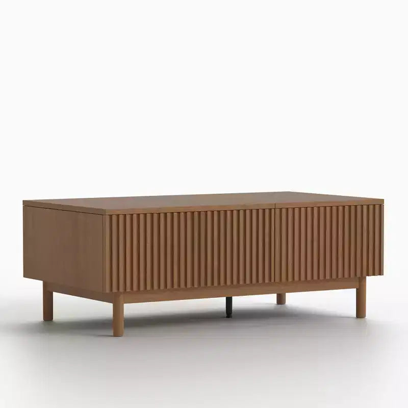 51 Modern Walnut Lift Top Coffee Table with Fluted Design and 2 Storage Drawers Gaoyangjiaju