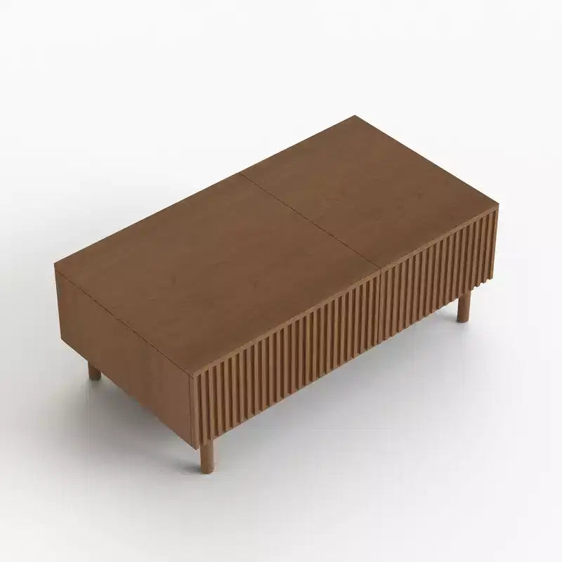 Table basse relevable moderne en noyer de 129 cm avec design cannelé et 2 tiroirs de rangement Gaoyangjiaju