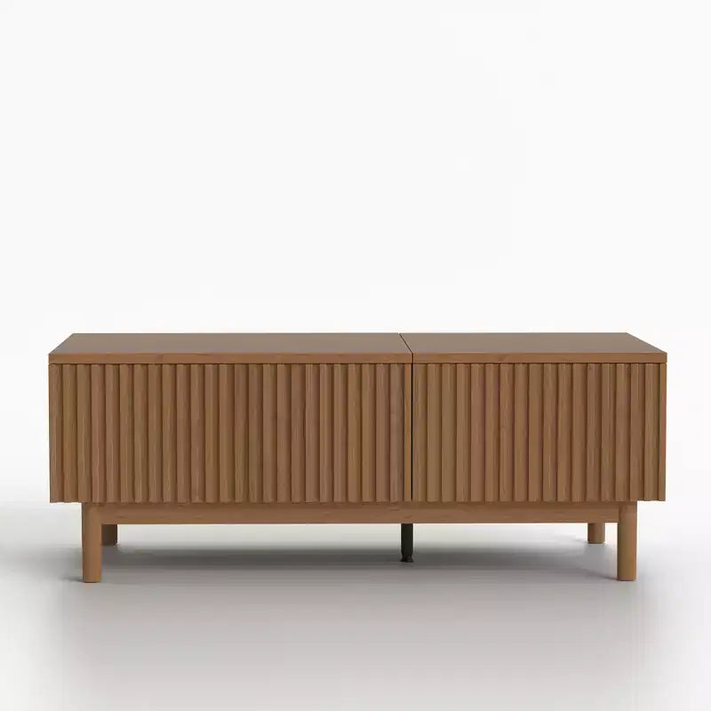 Table basse relevable moderne en noyer de 129 cm avec design cannelé et 2 tiroirs de rangement Gaoyangjiaju