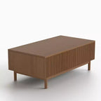 Table basse relevable moderne en noyer de 129 cm avec design cannelé et 2 tiroirs de rangement Gaoyangjiaju