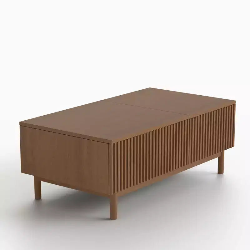 Table basse relevable moderne en noyer de 129 cm avec design cannelé et 2 tiroirs de rangement Gaoyangjiaju