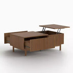 Table basse relevable moderne en noyer de 129 cm avec design cannelé et 2 tiroirs de rangement Gaoyangjiaju