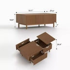 Table basse relevable moderne en noyer de 129 cm avec design cannelé et 2 tiroirs de rangement Gaoyangjiaju