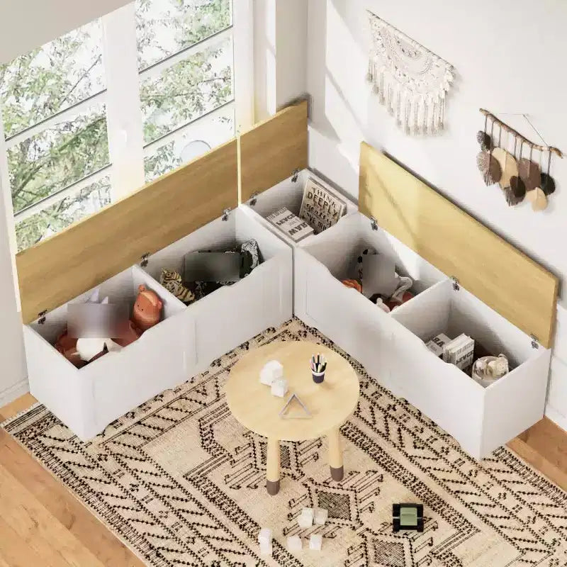 Banc d'angle en L avec rangement, banc de coin cuisine avec coussin amovible, banc sans dossier en bois pour salle à manger, entrée