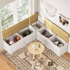 Banc d'angle en L avec rangement, banc de coin cuisine avec coussin amovible, banc sans dossier en bois pour salle à manger, entrée