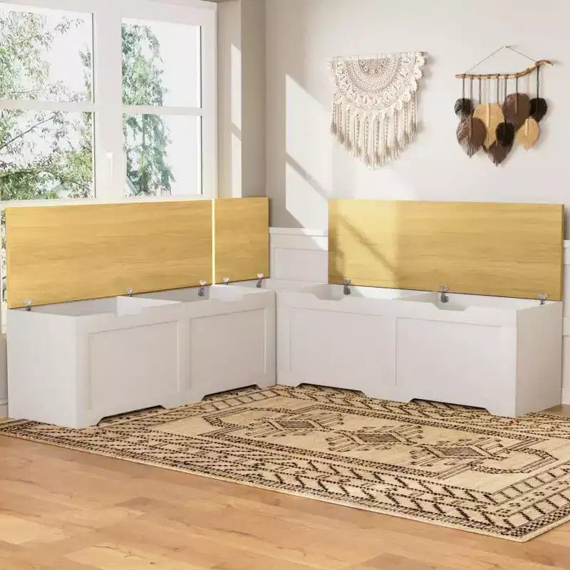 Banc d'angle en L avec rangement, banc de coin cuisine avec coussin amovible, banc sans dossier en bois pour salle à manger, entrée