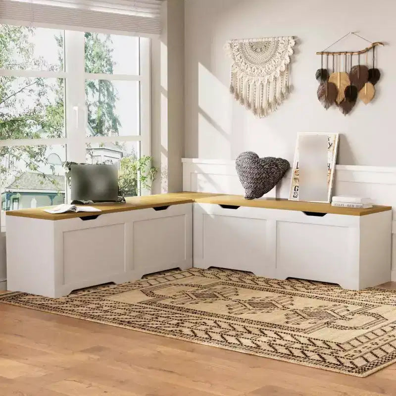 Banc d'angle en L avec rangement, banc de coin cuisine avec coussin amovible, banc sans dossier en bois pour salle à manger, entrée