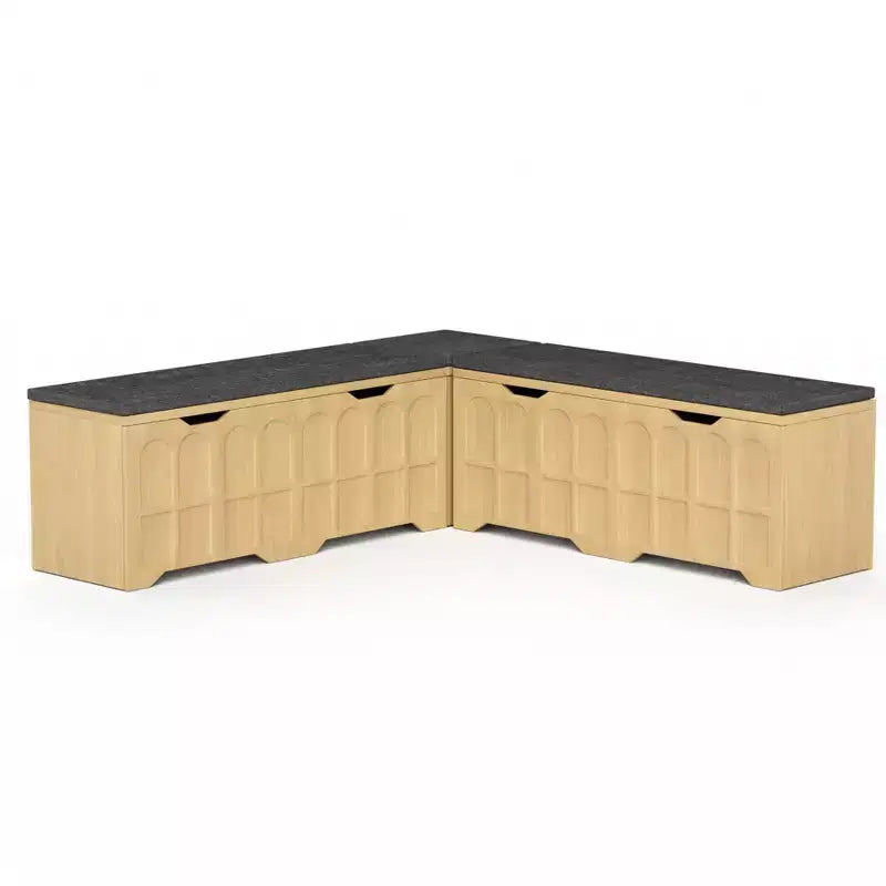 Banc d'angle en L avec rangement, banc de coin cuisine avec coussin amovible, banc sans dossier en bois pour salle à manger, entrée