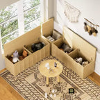 Banc d'angle en L avec rangement, banc de coin cuisine avec coussin amovible, banc sans dossier en bois pour salle à manger, entrée