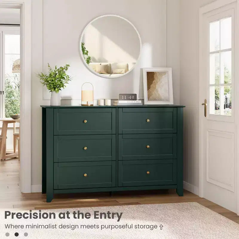 Commode moderne en bois à 6 tiroirs, grande commode avec tiroirs profonds et poignées en métal, armoire de rangement pour chambre à coucher, entrée et couloir