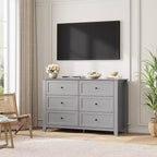 Commode moderne en bois à 6 tiroirs, grande commode avec tiroirs profonds et poignées en métal, armoire de rangement pour chambre à coucher, entrée et couloir