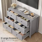 Commode moderne en bois à 6 tiroirs, grande commode avec tiroirs profonds et poignées en métal, armoire de rangement pour chambre à coucher, entrée et couloir
