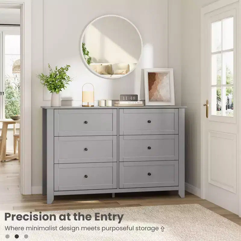 Commode moderne en bois à 6 tiroirs, grande commode avec tiroirs profonds et poignées en métal, armoire de rangement pour chambre à coucher, entrée et couloir