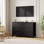 Commode moderne en bois à 6 tiroirs, grande commode avec tiroirs profonds et poignées en métal, armoire de rangement pour chambre à coucher, entrée et couloir