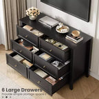 Commode moderne en bois à 6 tiroirs, grande commode avec tiroirs profonds et poignées en métal, armoire de rangement pour chambre à coucher, entrée et couloir