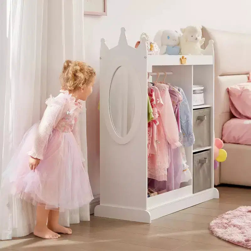 BALHAM TRADE-Armoires Enfants avec Miroir et Organiseur de Costumes avec Penderie 3 Étagères, pour Chambre à Coucher