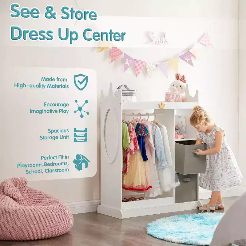 BALHAM TRADE-Armoires Enfants avec Miroir et Organiseur de Costumes avec Penderie 3 Étagères, pour Chambre à Coucher